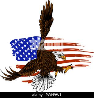 Vektor illustation American Eagle gegen USA-Flagge und weißen Hintergrund. Stock Vektor