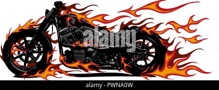 Vector Illustration Flaming Bike Chopper fahren Vorderansicht Stock Vektor