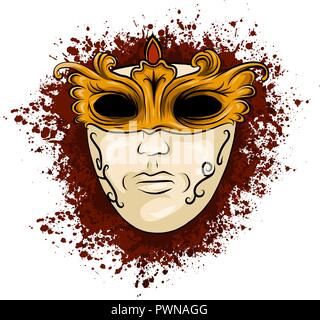 Vector Illustration des Karnevals goldene Maske für Theater und Festivals, Bunte helle Venezianische Maske mit floralen Ornamenten verziert Stock Vektor