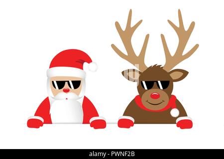 Rentier und Weihnachtsmann mit Sonnenbrille weihnachten Cartoon Illustration Vektor EPS 10. Stock Vektor