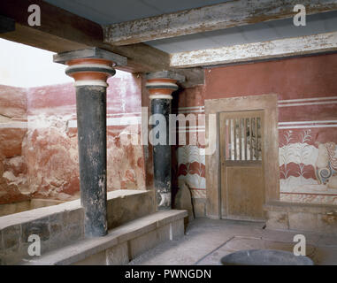 Griechenland, Kreta. Palast von Knossos (1700-1450 v. Chr.). Thronsaal, 15. Jahrhundert v. Chr.. Stockfoto