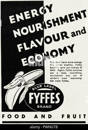 1930er Jahre alten Vintage original advert Werbung Fyffes Bananen in Englisch Magazin ca. 1932 Stockfoto