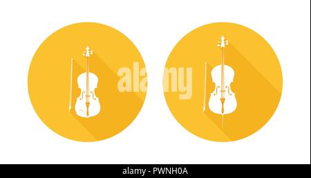 Satz von Verbeugte sich musikalische Orchester Instrumente. Vector Icons von Violine und Violoncello isoliert auf Weiss. Mehr Musikinstrumente im Portfolio. Stock Vektor