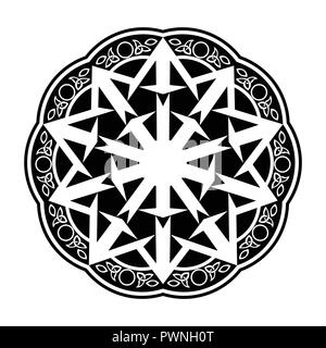 Schwarz Wiccan kreisförmiges Ornament, Vector Illustration auf Weiß Stock Vektor