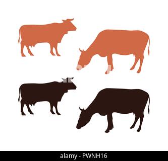 Silhouette von Kühen, Vektorgrafiken von Nutztieren Stock Vektor