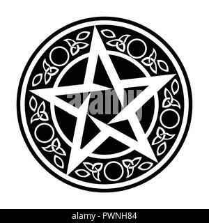 Schwarz Wiccan kreisförmiges Ornament, Vector Illustration auf Weiß Stock Vektor