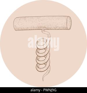 Korkenzieher. Hand Skizze gezeichnet Stock Vektor