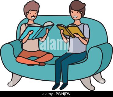 Männer sitzen im Sofa mit Buch avatar Charakter Stock Vektor