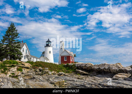 Pemaquid Point Light ist ein historischen US-Leuchtturm in Bristol, Lincoln County, Maine in Pemaquid Point Light Park und beinhaltet die Fischer Stockfoto