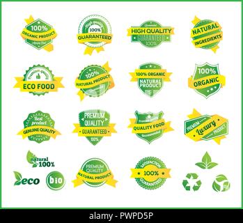 Menge der Natürlichen Hochwertige Etiketten Vector Illustration Stock Vektor