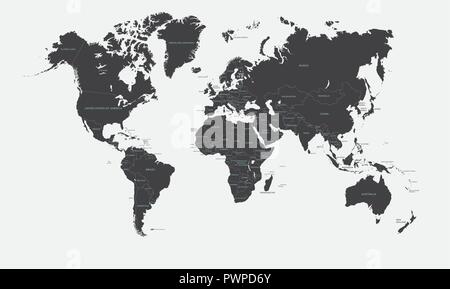 Schwarze und weiße große politische Karte der Welt Vektor illustration Stock Vektor