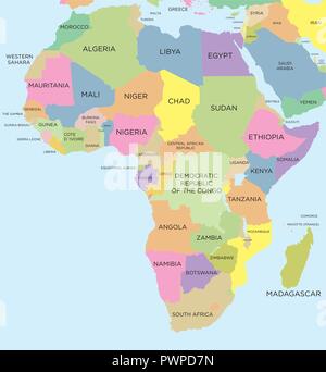 Farbige politische Karte von Afrika detaillierte Vector Illustration Stock Vektor