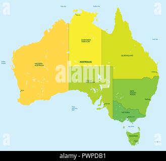 Farbe Karte von Australien detaillierte Vector Illustration Stock Vektor