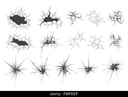 Satz von Rissen und Spalten in das Glas Vector Illustration für Ihr Design Stock Vektor