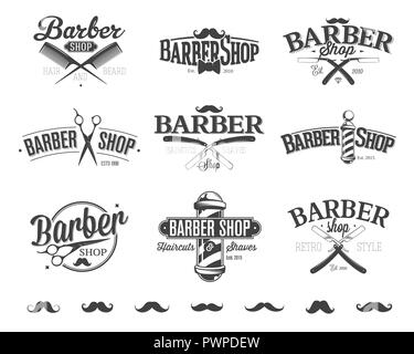 Typografische Friseur Embleme Vorlage für Ihr Logo Design Stock Vektor