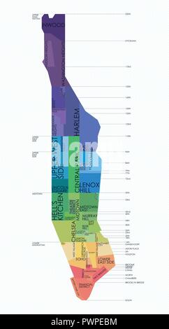 Vektorkarte Wohngegenden von Manhattan detaillierten Plan der Stadt, Stadtteile Stock Vektor