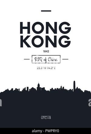 Poster Skyline Hong Kong, Flacher Stil Vector Illustration Innenarchitektur design Stock Vektor