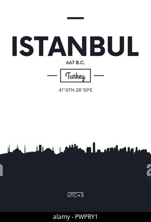 Poster Skyline der Stadt Istanbul, Flacher Stil Vector Illustration Innenarchitektur design Stock Vektor