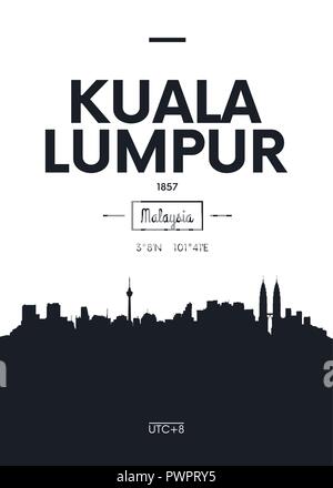 Poster Skyline der Stadt Kuala Lumpur, Flacher Stil Vector Illustration Innenarchitektur design Stock Vektor