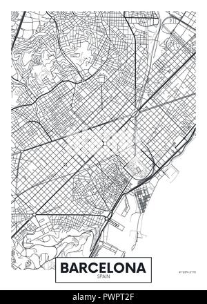 Vektor poster Karte Stadt Barcelona detaillierter Plan der Stadt, Flüsse und Straßen Stock Vektor