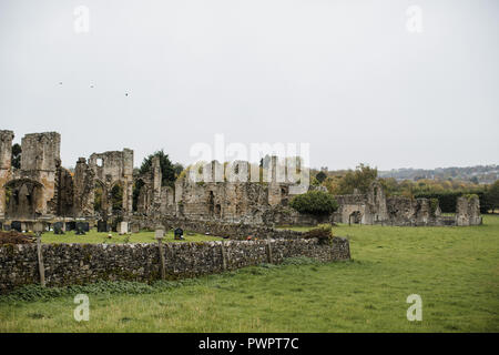 Die Ruinen von Easby Abbey/St Agatha's Abbey in der Nähe von Richmond in Yorkshire. Stockfoto