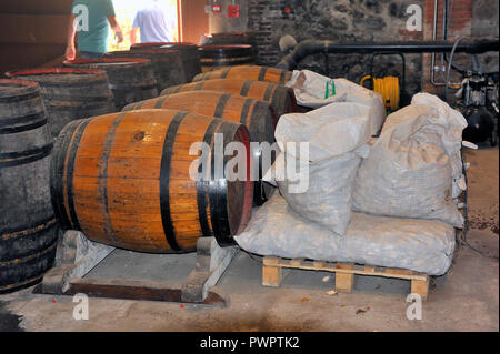 Eiche Fässern und Interieurs eines Weinkeller Stockfoto