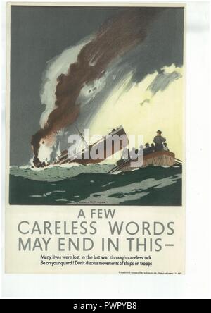 Kriegszeit Poster von Norman Wilkinson Warnung der Öffentlichkeit ihre Reden zu sehen Stockfoto