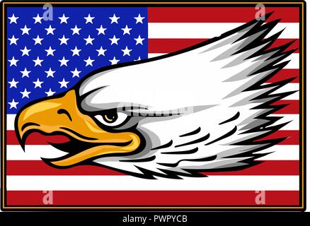 Vektor illustation American Eagle gegen USA-Flagge und weißen Hintergrund. Stock Vektor