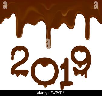 Frohes Neues Jahr 2019 Banner mit Schokolade tropft Stock Vektor