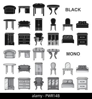 Möbel und Interieur schwarze Symbole in der Sammlung für Design. Home möbel Vektor Symbol lieferbar Abbildung. Stock Vektor