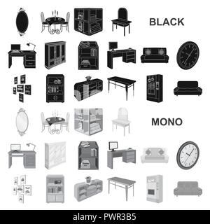 Möbel und Interieur schwarze Symbole in der Sammlung für Design. Home Furnishings Vektor isometrische Symbol lieferbar Abbildung. Stock Vektor