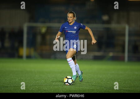 Während des Champions League-Spiels der Frauen in Kingsmeadow, London. DRÜCKEN SIE VERBANDSFOTO. Bilddatum: Mittwoch, 17. Oktober 2018. Siehe PA Geschichte FUSSBALL Chelsea Women. Bildnachweis sollte lauten: Steven Paston/PA Wire. . Stockfoto