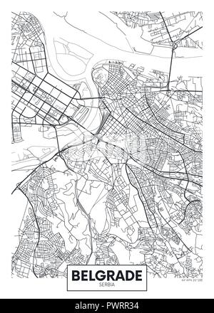 Detaillierte Vektor poster Stadtplan Belgrad detaillierten Plan der Stadt, Flüsse und Straßen Stock Vektor