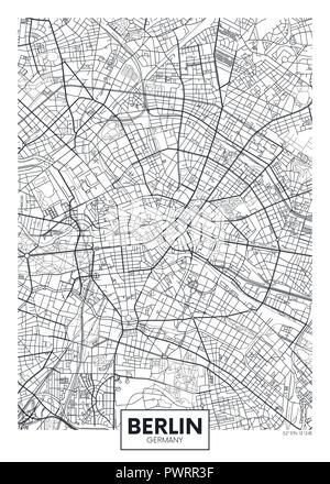 Detaillierte Vektor poster Stadtplan Berlin detaillierten Plan der Stadt, Flüsse und Straßen Stock Vektor