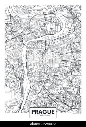 Detaillierte Vektor poster Stadtplan Prag detaillierten Plan der Stadt, Flüsse und Straßen Stock Vektor