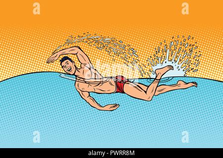 Mann Schwimmer schwimmt Stock Vektor