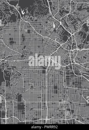 Los Angeles city plan, detaillierte Vektorkarte detaillierten Plan der Stadt, Flüsse und Straßen Stock Vektor