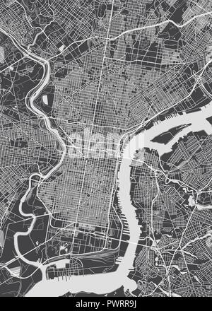 Philadelphia city plan, detaillierte Vektorkarte detaillierten Plan der Stadt, Flüsse und Straßen Stock Vektor