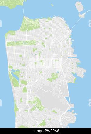 San Francisco farbige Vektorkarte detaillierten Plan der Stadt, Flüsse und Straßen Stock Vektor