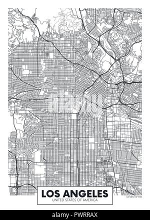 Vektor poster Karte Stadt Los Angeles detaillierten Plan der Stadt, Flüsse und Straßen Stock Vektor