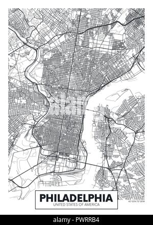 Vektor poster Karte Stadt Philadelphia detaillierten Plan der Stadt, Flüsse und Straßen Stock Vektor