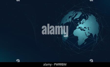 Weltkarte Global Network Connection, Technologie futuristische Plexus vector Hintergrund futuristische Präsentation Bild Stock Vektor