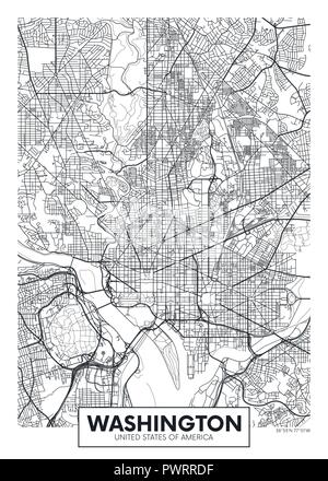 Stadtplan von Washington, Reisen vektor Plakatgestaltung detaillierten Plan der Stadt, Flüsse und Straßen Stock Vektor