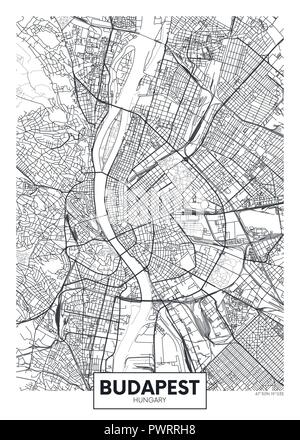 Detaillierte Vektor poster Stadtplan Budapest detaillierte Plan der Stadt, Flüsse und Straßen Stock Vektor