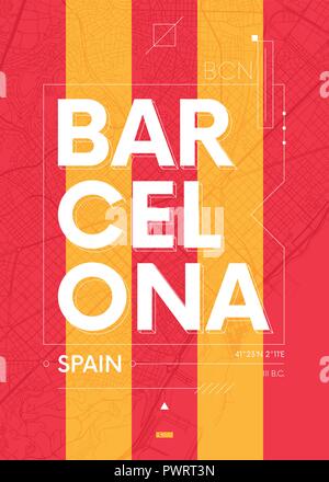 Typografie Grafik color Poster mit einem Stadtplan von Barcelona, Vektor reisen Abbildung: Vorlage für Ihr Design Stock Vektor