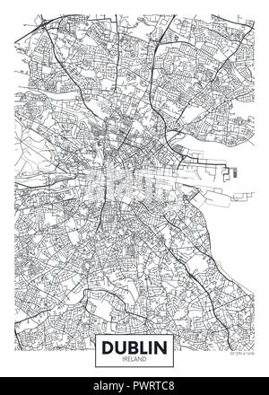 Vektor poster Stadtplan Dublin detaillierten Plan der Stadt, Flüsse und Straßen Stock Vektor