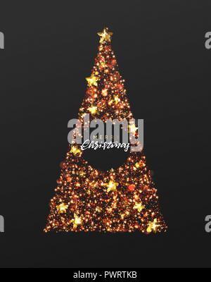 Weihnachten Grußkarte. Hintergrund Xmas Tree aus Sternen und snine Red sparkle Partikel. Vektor Frohes Neues Jahr Stock Vektor
