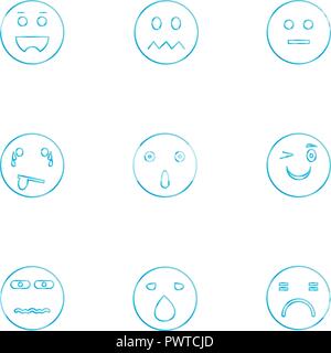 Emoji eomtions, Emoticons, Smileys, traurig, glücklich, weinen, lachen, Liebe, wütend, ärgerlich, aggressiv, nervös, Herz gebrochen, romantisch, Icon, Vect Stock Vektor
