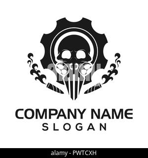 Skull Gang, eine Kombination von Schädel-, Getriebe- und Atemwege als Vorlage logo Symbol für Automobil-, Industrie-, Malen, etc. Stockfoto
