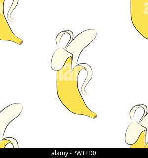 Die nahtlose Vektor Muster von Bananen auf einem weißen Hintergrund, Vektor Stil. Stock Vektor